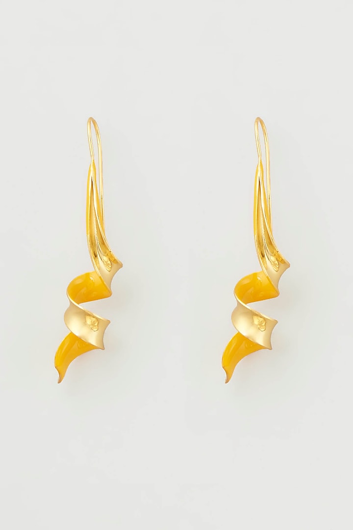 Gold Micro Plated Yellow Enameled Spiral Earrings by Wendell Rodricks at Pernia's Pop Up Shop