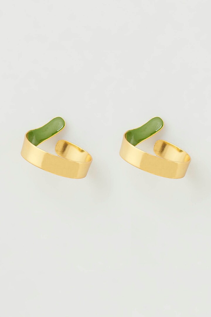 Gold Micro Plated Enameled Earrings With Green Enamel by Wendell Rodricks at Pernia's Pop Up Shop