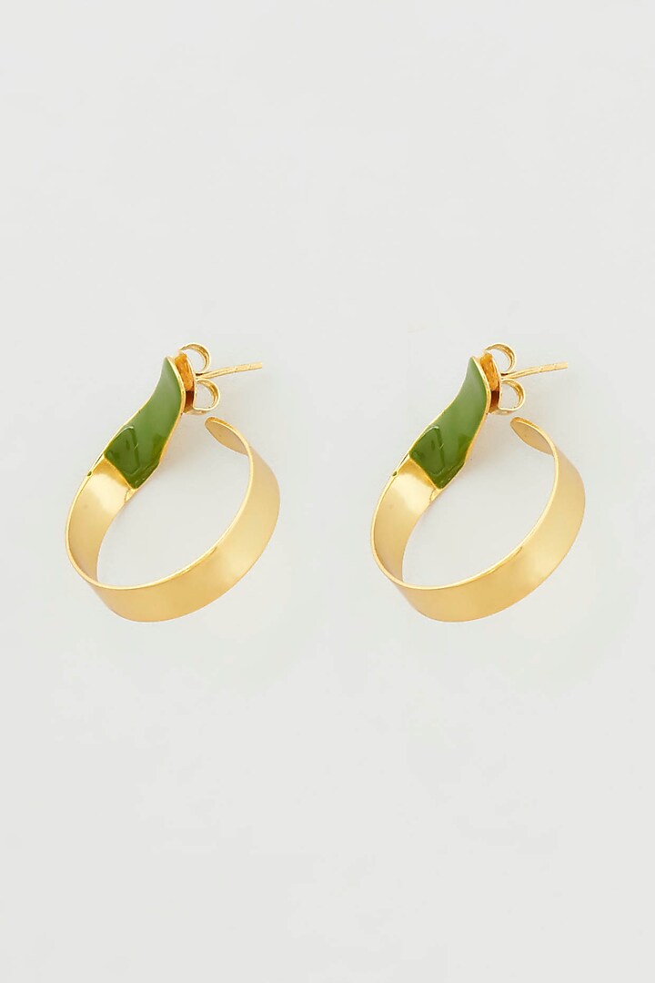 Gold Micro Plated Enameled Earrings With Green Enamel by Wendell Rodricks at Pernia's Pop Up Shop
