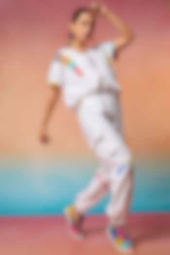 White Linen Kimono Top & Patch Pocket Joggers by Wendell Rodricks at Pernia's Pop Up Shop