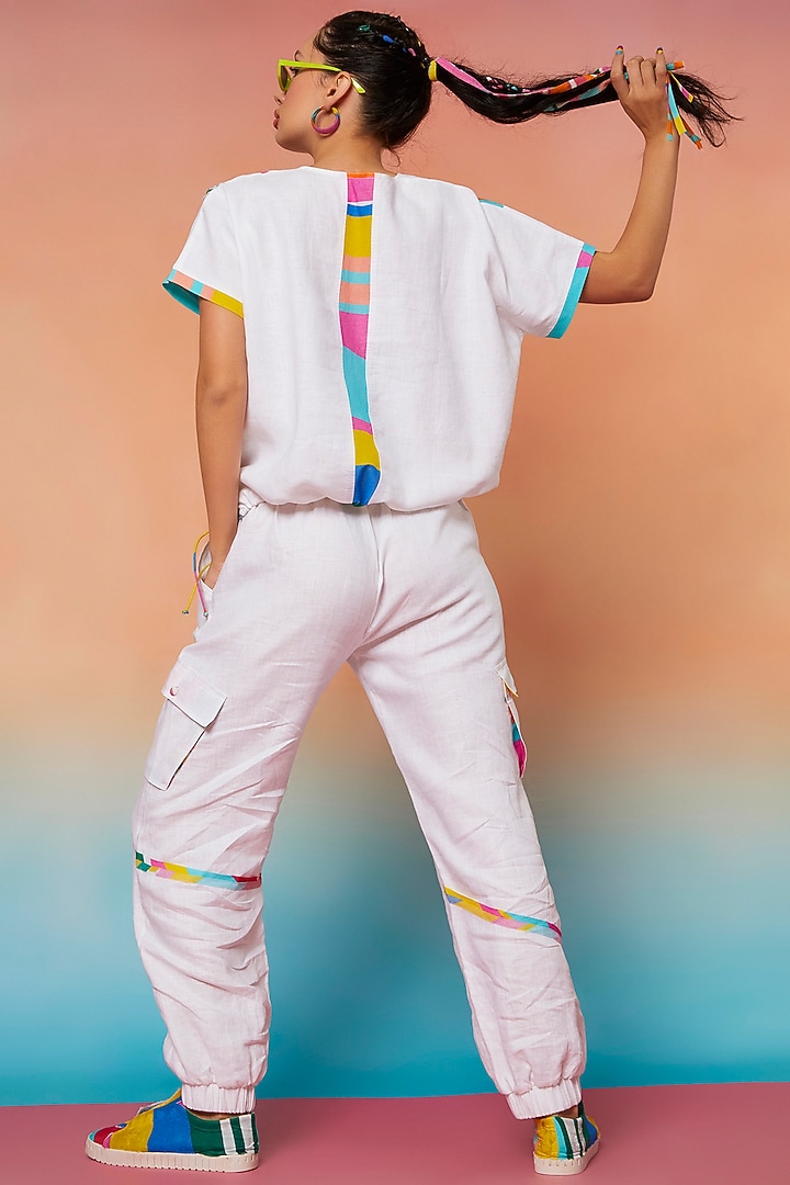 White Linen Kimono Top & Patch Pocket Joggers by Wendell Rodricks at Pernia's Pop Up Shop