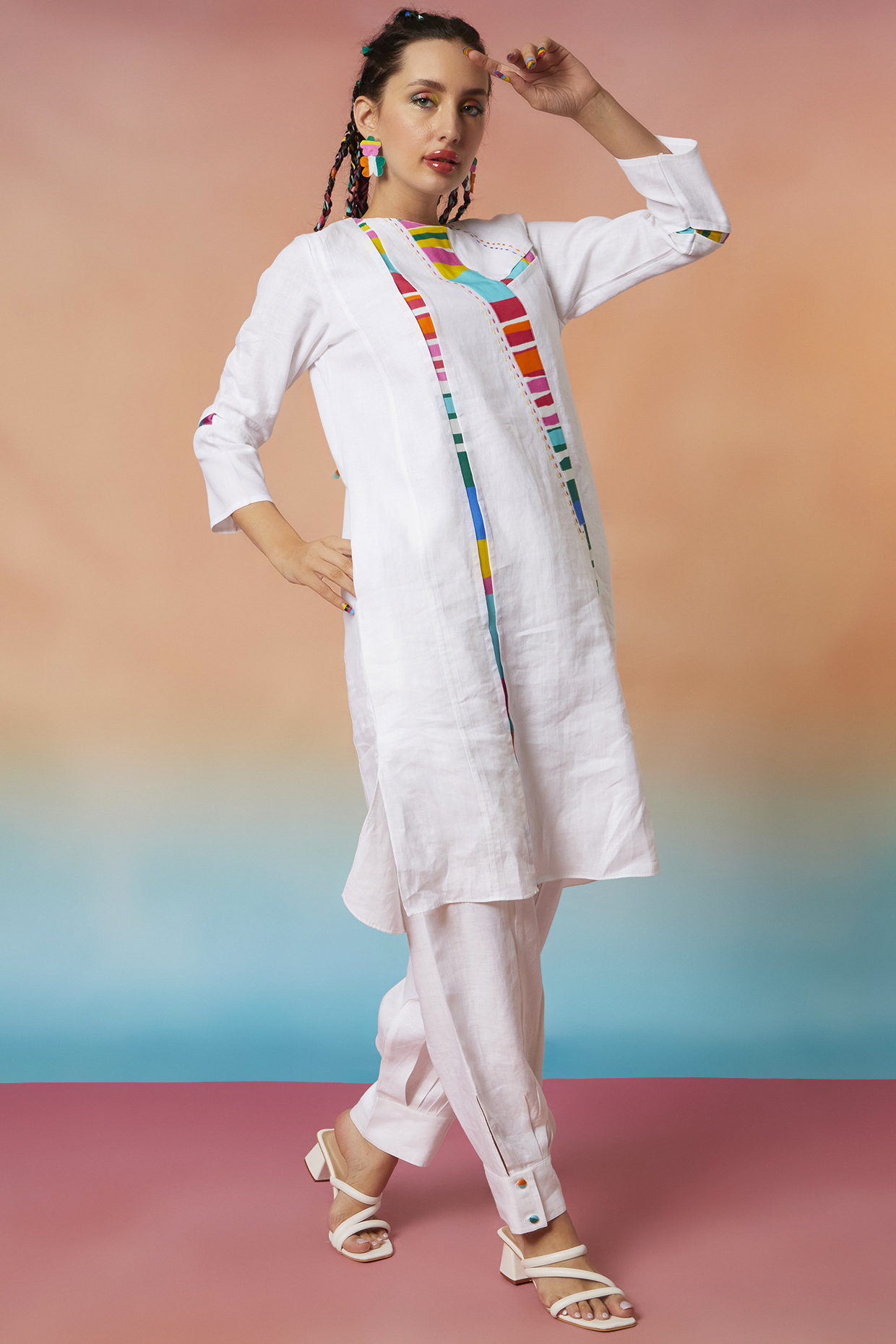 White Patch Tunic & Bottom Pleated Jogger by Wendell Rodricks at Pernia's Pop Up Shop