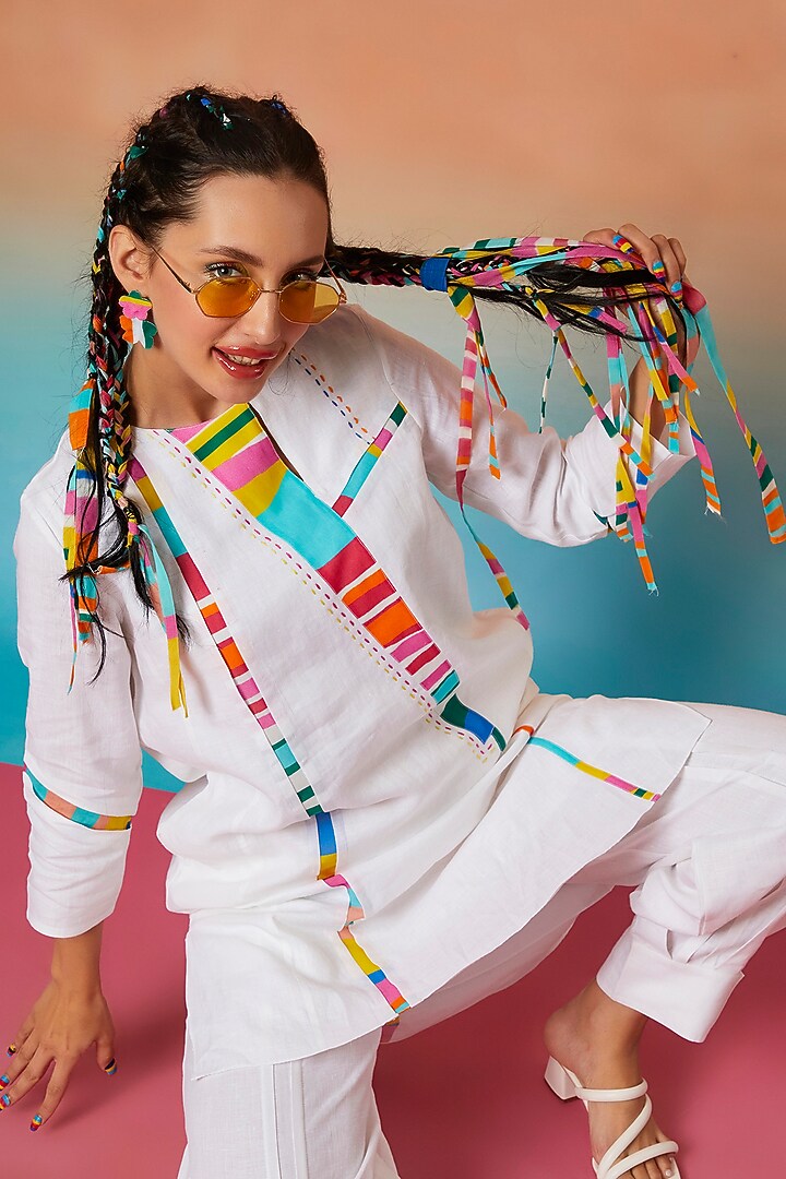 White Patch Tunic & Bottom Pleated Jogger by Wendell Rodricks at Pernia's Pop Up Shop