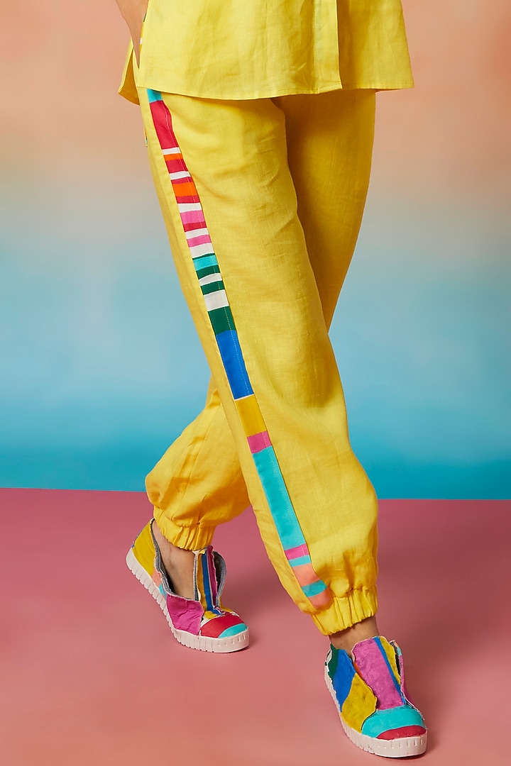 Yellow Yoke Top & Side Striped Jogger by Wendell Rodricks at Pernia's Pop Up Shop