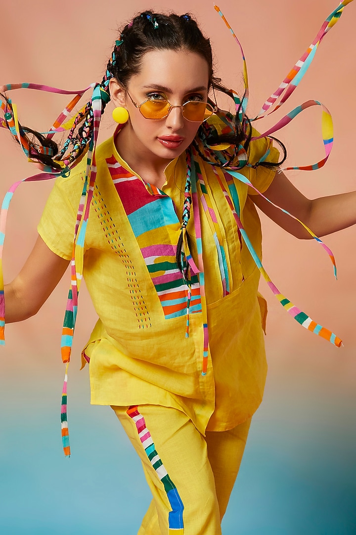 Yellow Yoke Top & Side Striped Jogger by Wendell Rodricks at Pernia's Pop Up Shop
