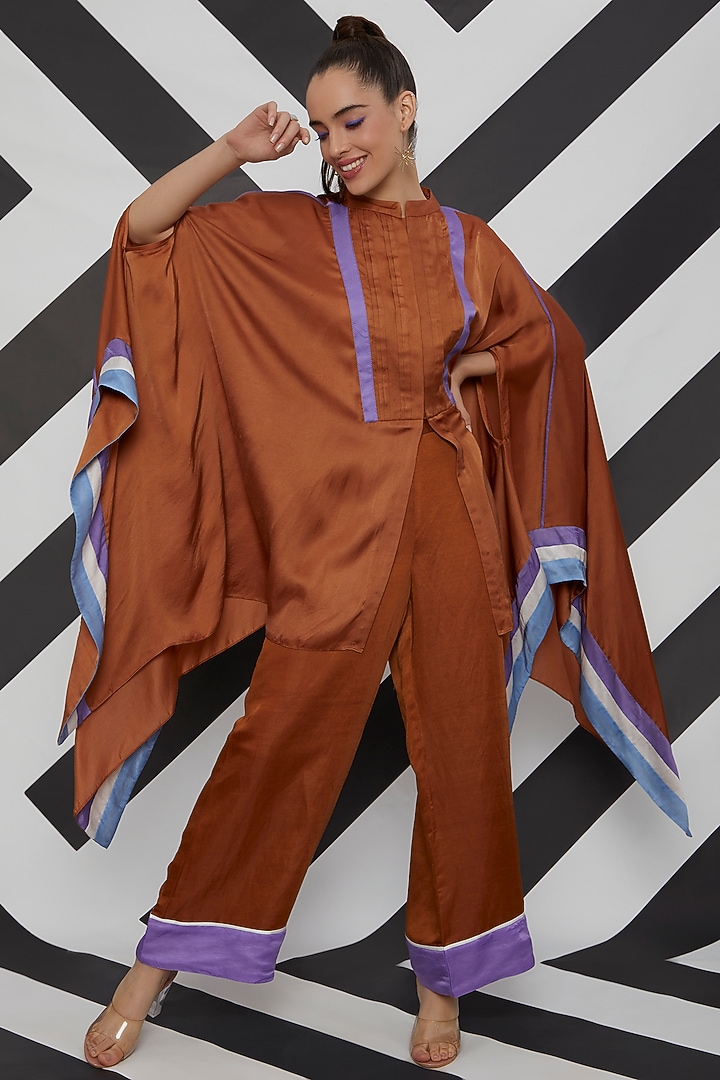 Rust Striped Kaftan Top by Wendell Rodricks at Pernia's Pop Up Shop