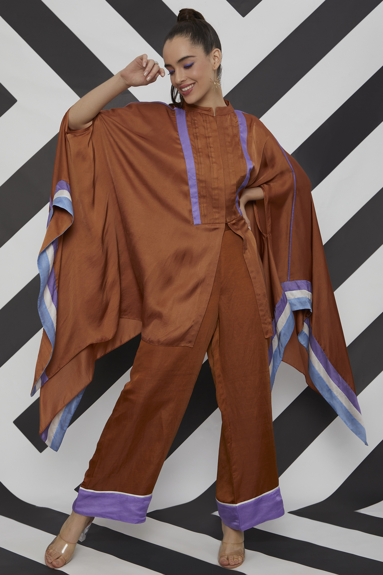 Rust Striped Co-Ord Set by Wendell Rodricks at Pernia's Pop Up Shop