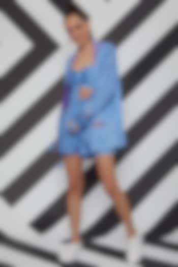 Sky Blue Satin Linen Co-Ord Set by Wendell Rodricks at Pernia's Pop Up Shop