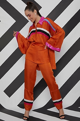 Orange Striped Pants by Wendell Rodricks