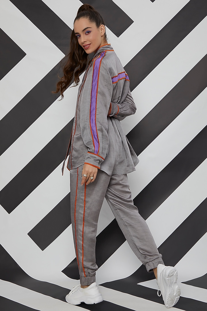 Grey Satin Linen Top by Wendell Rodricks at Pernia's Pop Up Shop