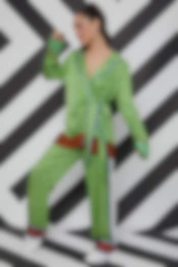 Mint Green Striped Co-Ord Set by Wendell Rodricks at Pernia's Pop Up Shop