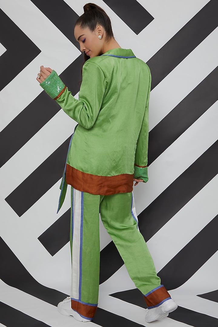 Mint Green Striped Co-Ord Set by Wendell Rodricks at Pernia's Pop Up Shop