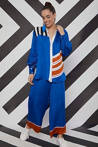 Cobalt Blue Patchwork Pants by Wendell Rodricks