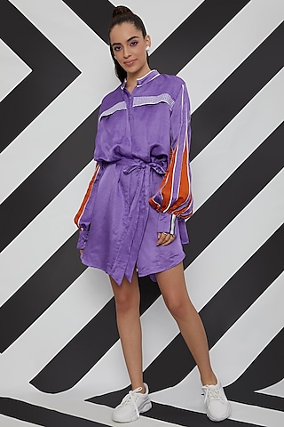 Lilac Shirt Dress With Belt by Wendell Rodricks