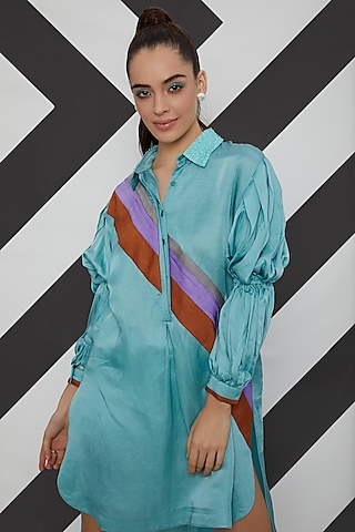 Aqua Blue High Low Tunic by Wendell Rodricks