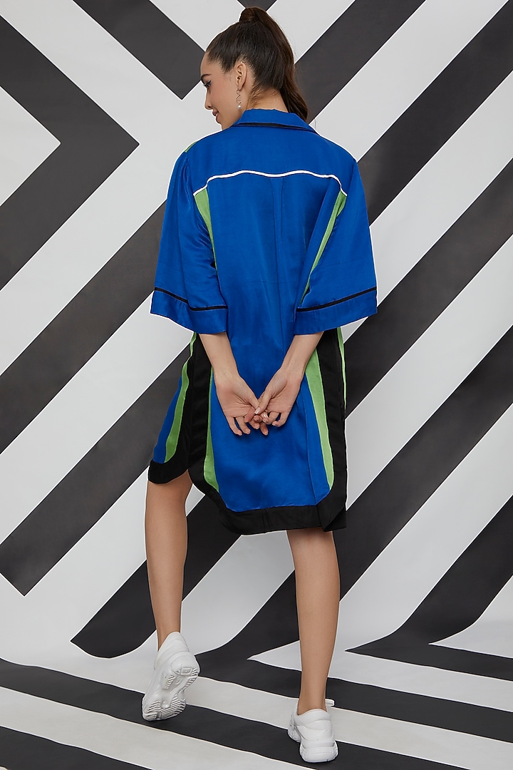 Cobalt Blue Satin Linen Tunic by Wendell Rodricks at Pernia's Pop Up Shop
