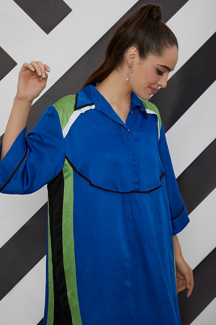 Cobalt Blue Satin Linen Tunic by Wendell Rodricks at Pernia's Pop Up Shop