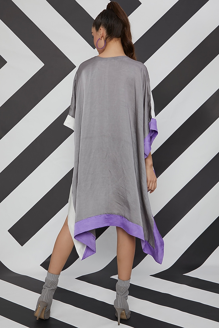 White & Grey High-Low Kaftan by Wendell Rodricks at Pernia's Pop Up Shop