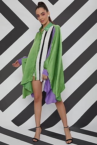Mint Green Striped Kaftan Shirt by Wendell Rodricks