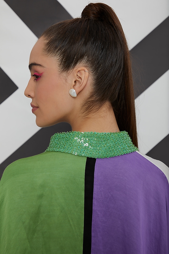 Mint Green Striped Kaftan Shirt by Wendell Rodricks at Pernia's Pop Up Shop