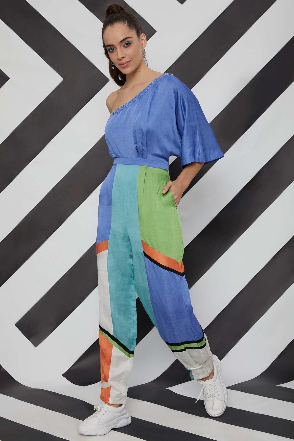 Multi Coloured Striped Jumpsuit by Wendell Rodricks at Pernia s Pop Up Shop