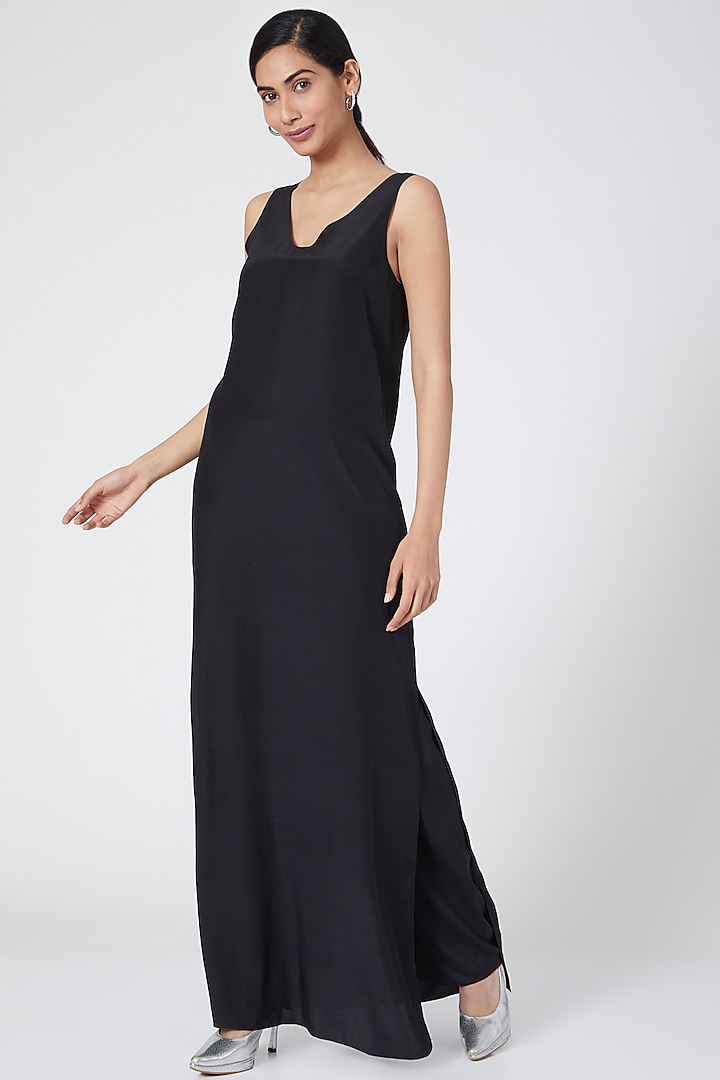 Black Silk Georgette Cami Dress by Wendell Rodricks at Pernia's Pop Up Shop