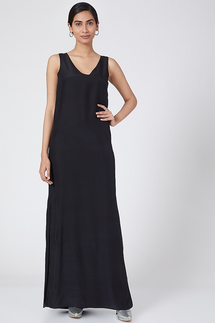 Black Silk Georgette Cami Summer Dress by Wendell Rodricks at Pernia's Pop Up Shop