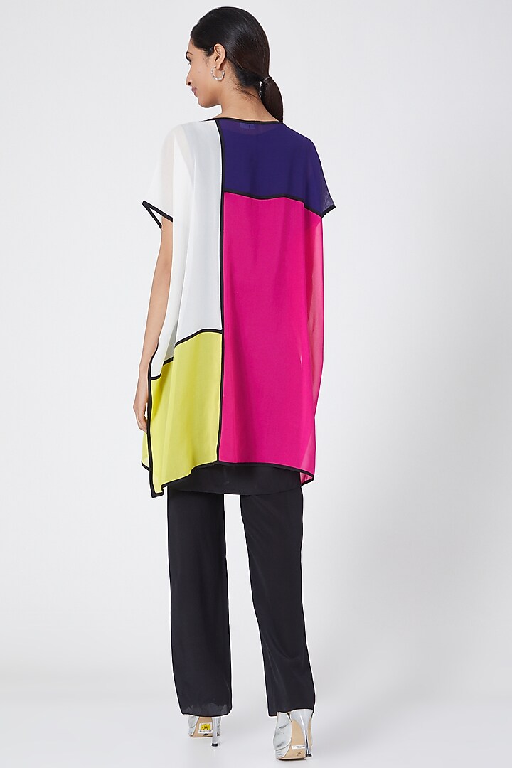 Multi Colored Silk Georgette Mondrian Overlay Top by Wendell Rodricks at Pernia's Pop Up Shop