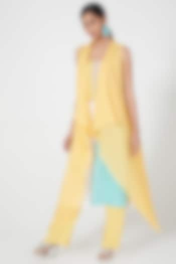 Yellow Overshirt With Waterfall Drape by Wendell Rodricks at Pernia's Pop Up Shop