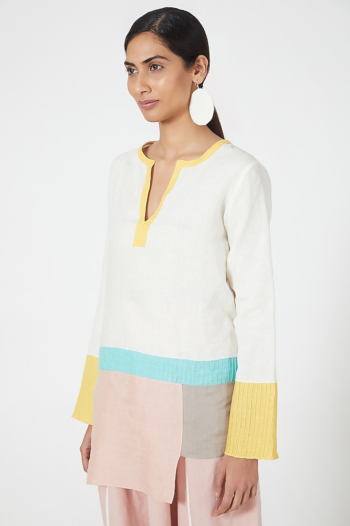 White Crew Neck Top by Wendell Rodricks at Pernia's Pop Up Shop
