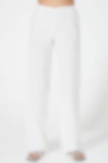 White Straight Cut Linen Pants by Wendell Rodricks at Pernia's Pop Up Shop