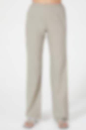 Grey Straight Cut Linen Pants by Wendell Rodricks