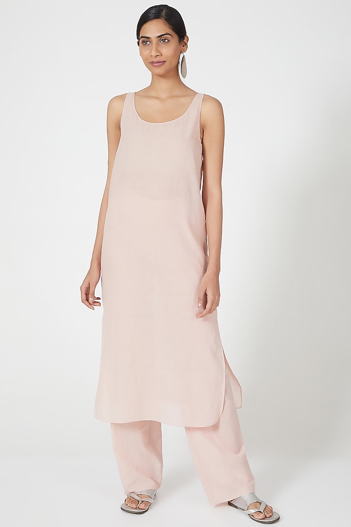 Pink Straight Cut Linen Pants by Wendell Rodricks at Pernia's Pop Up Shop