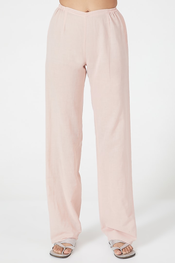Pink Straight Cut Linen Pants by Wendell Rodricks at Pernia's Pop Up Shop
