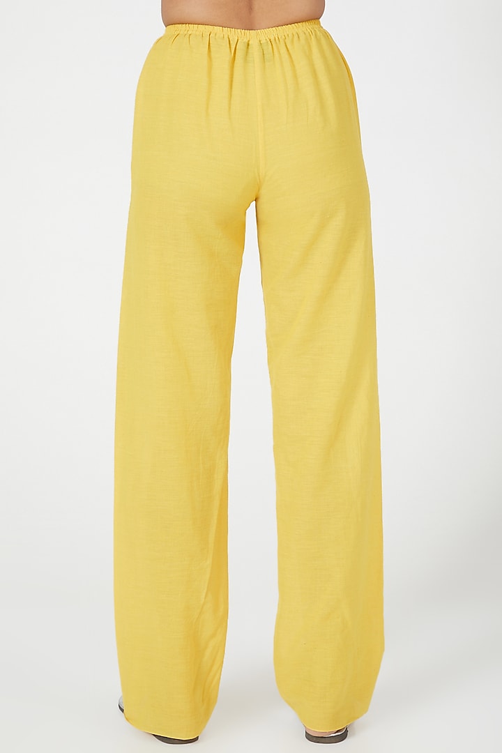 Yellow Straight Cut Linen Pants by Wendell Rodricks at Pernia's Pop Up Shop