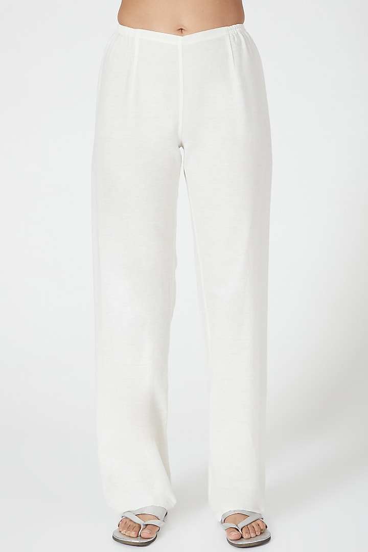 Ivory Straight Cut Linen Pants by Wendell Rodricks at Pernia's Pop Up Shop