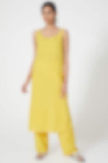 Yellow Straight Cut Dress by Wendell Rodricks