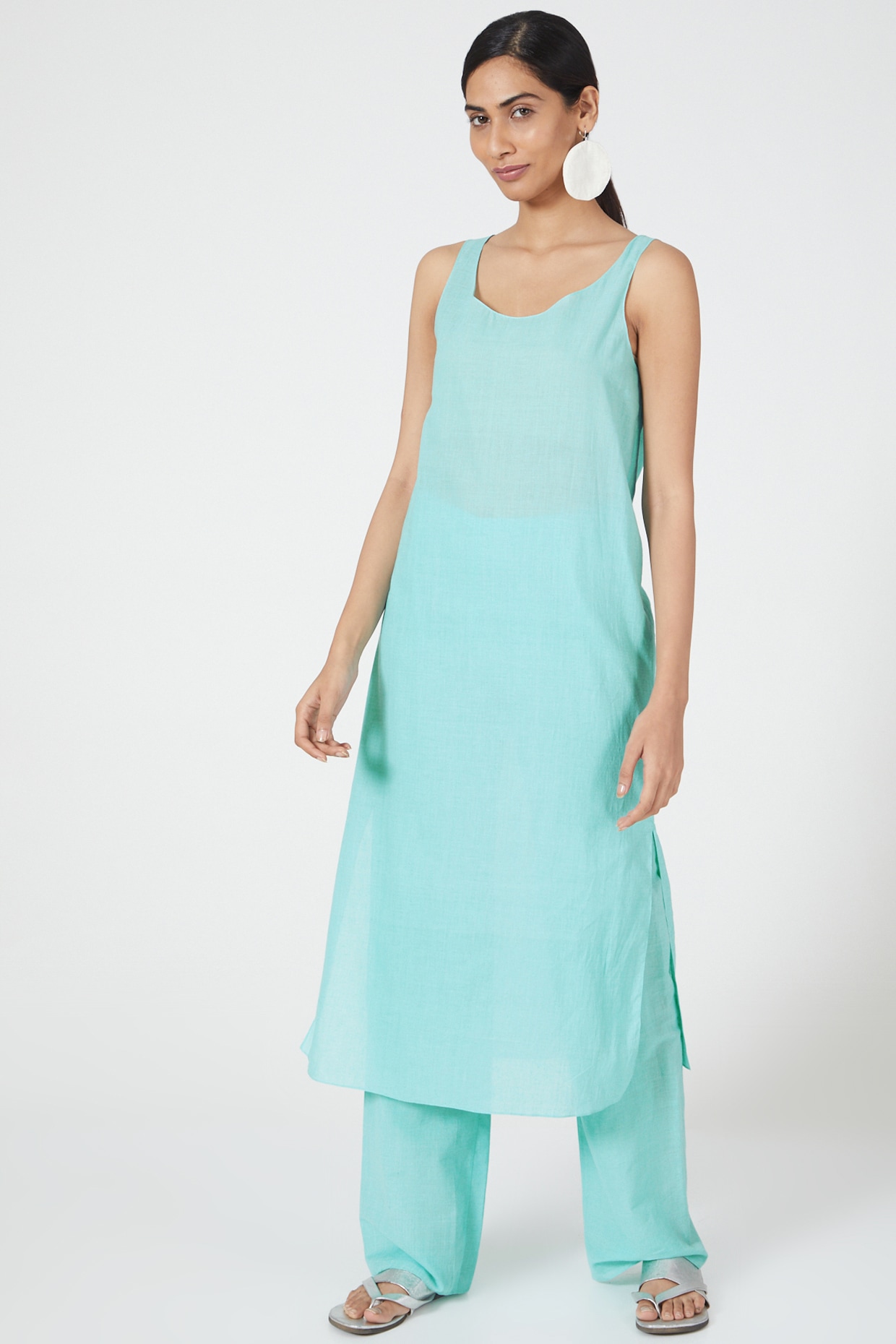 Checkered straight-cut Dress (Charcoal/ Blue) - ShopperBoard