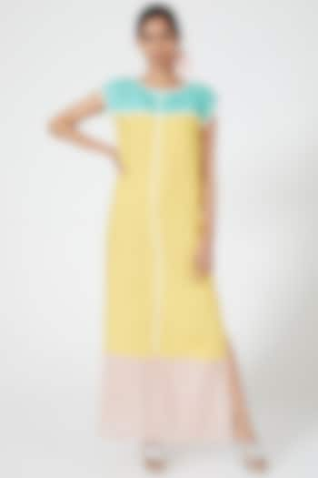 Yellow Maxi Dress With Color Blocking by Wendell Rodricks at Pernia's Pop Up Shop