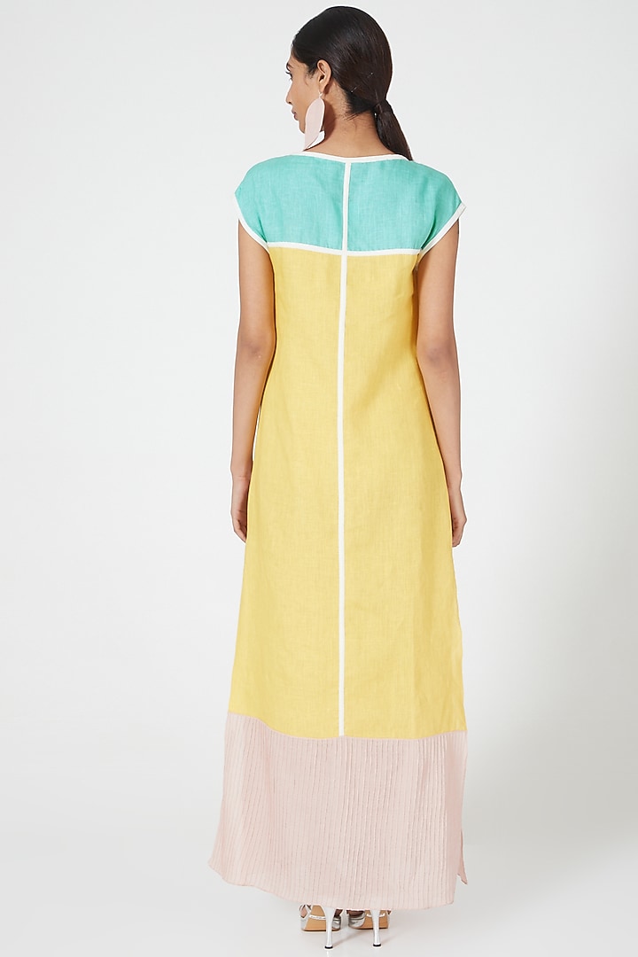 Yellow Maxi Dress With Color Blocking by Wendell Rodricks at Pernia's Pop Up Shop