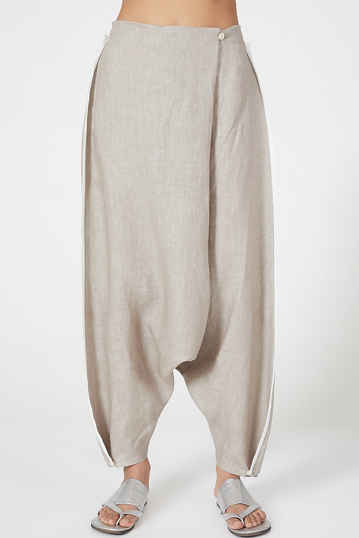 Grey Cowl Draped Pants by Wendell Rodricks