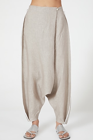 Grey Cowl Draped Pants by Wendell Rodricks