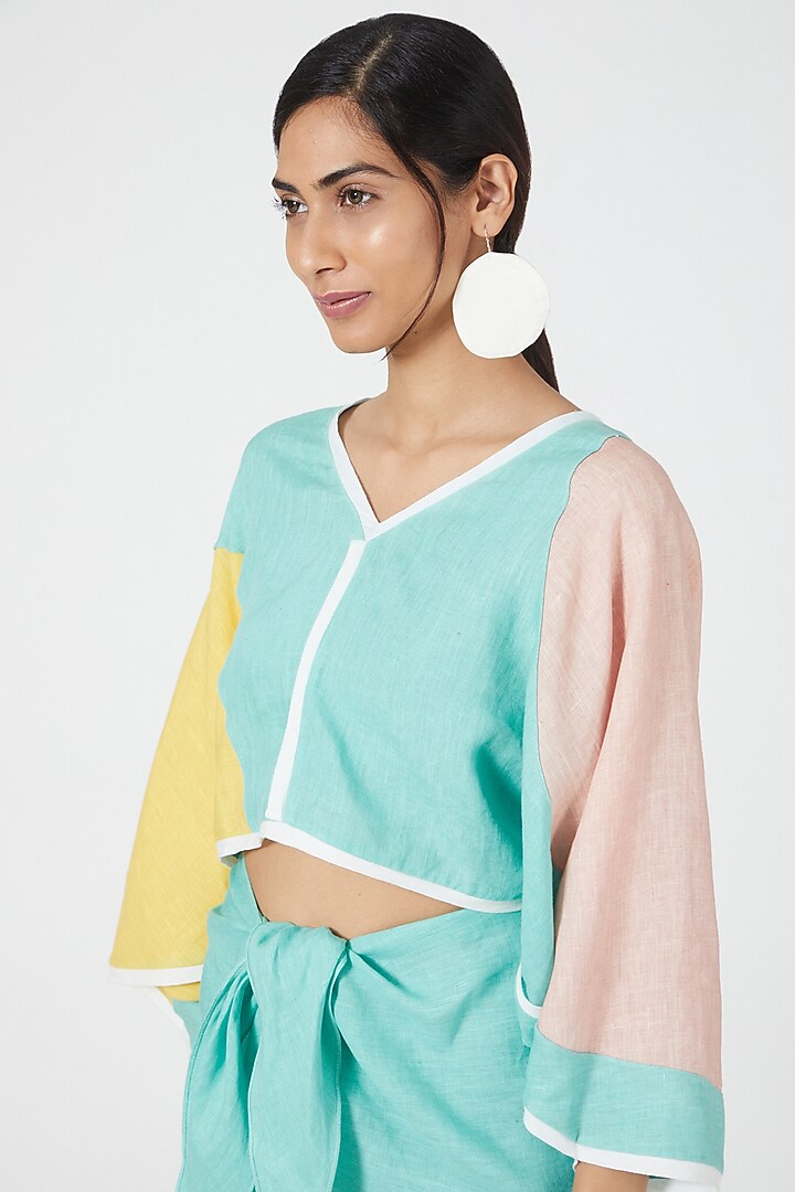 Mint Top With Color Blocking by Wendell Rodricks at Pernia's Pop Up Shop