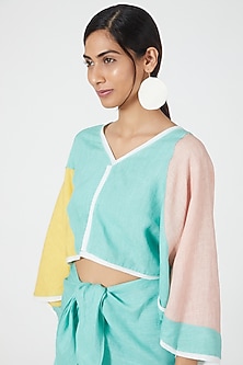 Mint Top With Color Blocking by Wendell Rodricks-COLOR BLOCKING
