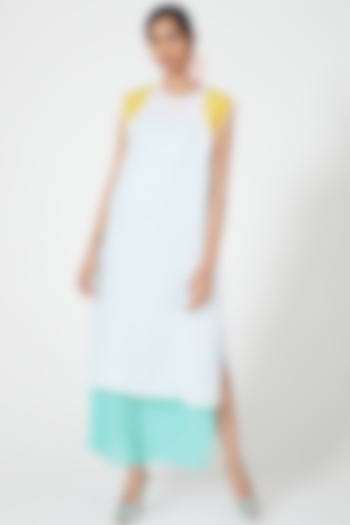 Ivory Colour Blocked Layered Dress by Wendell Rodricks