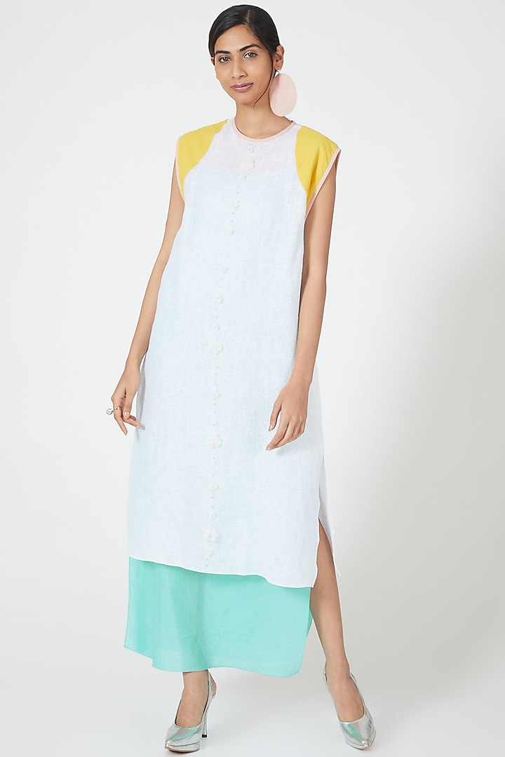 Ivory Colour Blocked Layered Dress by Wendell Rodricks at Pernia's Pop Up Shop
