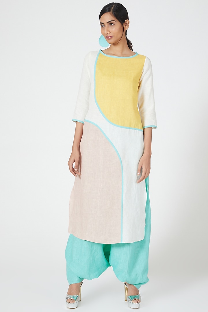 Multi Coloured Tunic With Patch Work by Wendell Rodricks