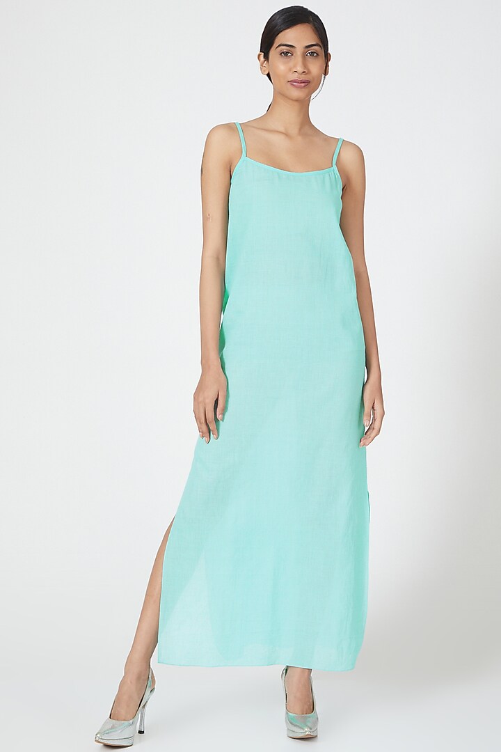 Mint Cotton Long Cami Dress by Wendell Rodricks at Pernia's Pop Up Shop