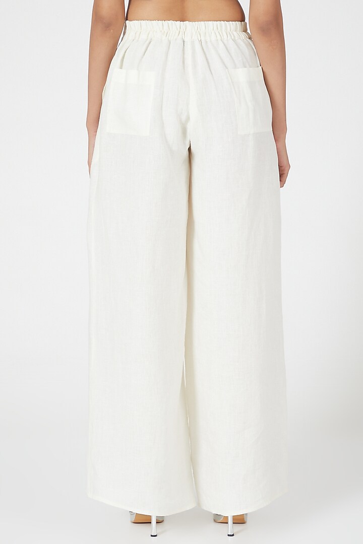 Ivory Linen Wide Legged Palazzo Pants by Wendell Rodricks at Pernia's Pop Up Shop