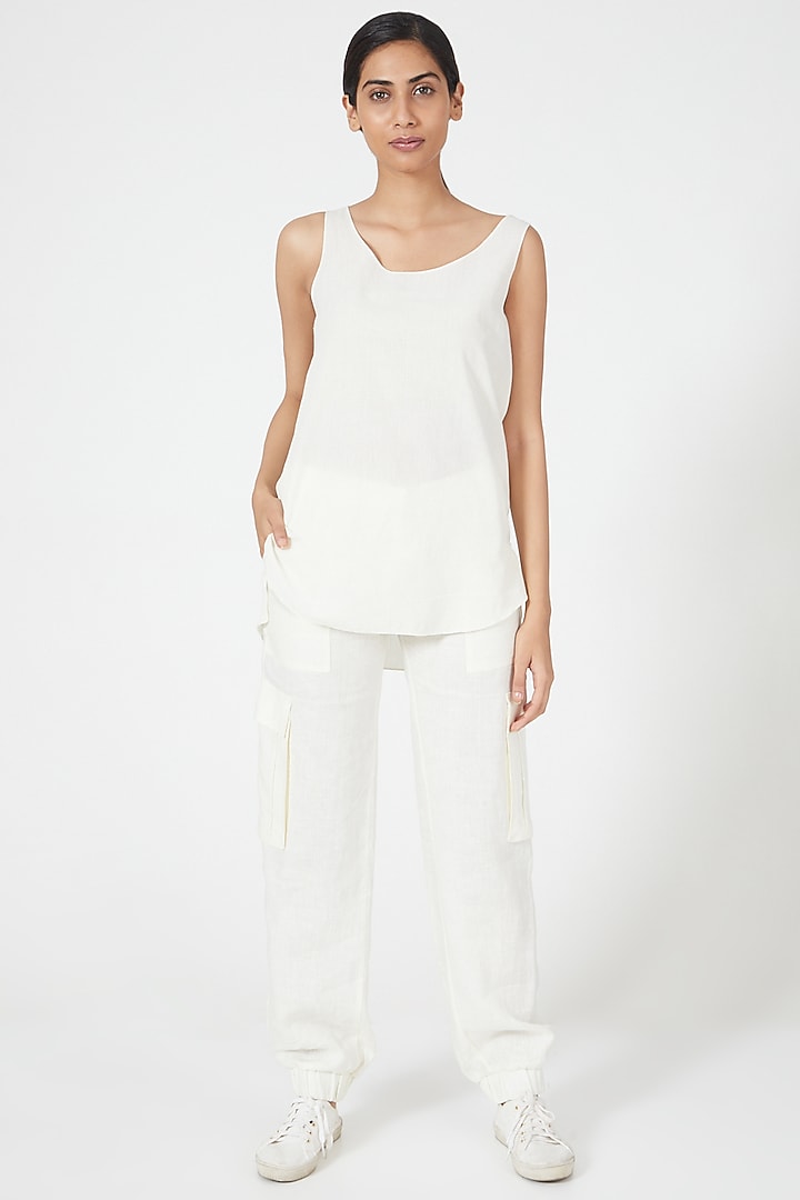 Ivory Linen Cargo Pants by Wendell Rodricks at Pernia's Pop Up Shop